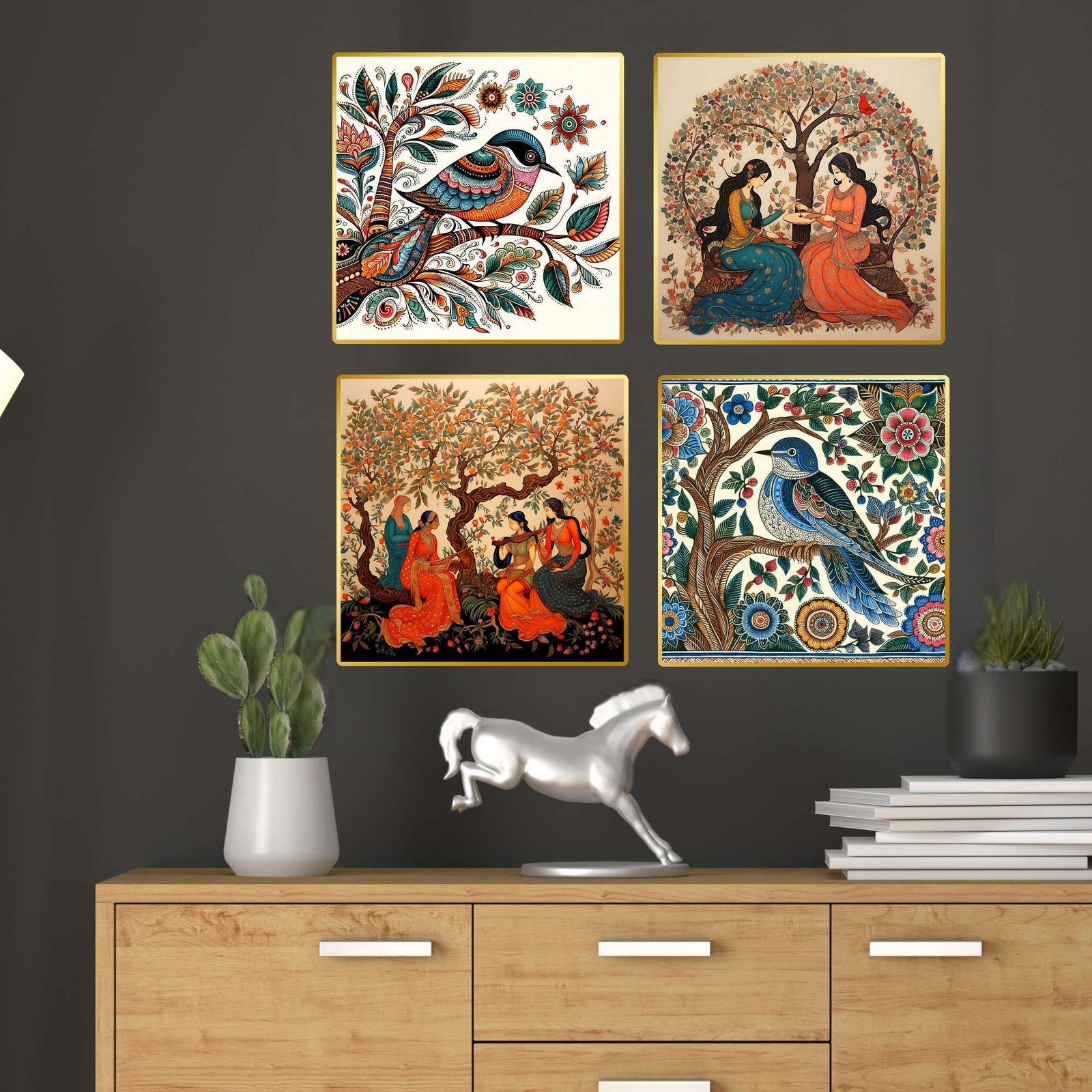 Set of Four Wall Paintings for Wall Dacoration Golden Framed Wall Paintings for Living Room & Bedroom Wall Art for Home Decoration & Office Wall Dรฉcor (13x10 inch CH-GD4-8) - Image 3