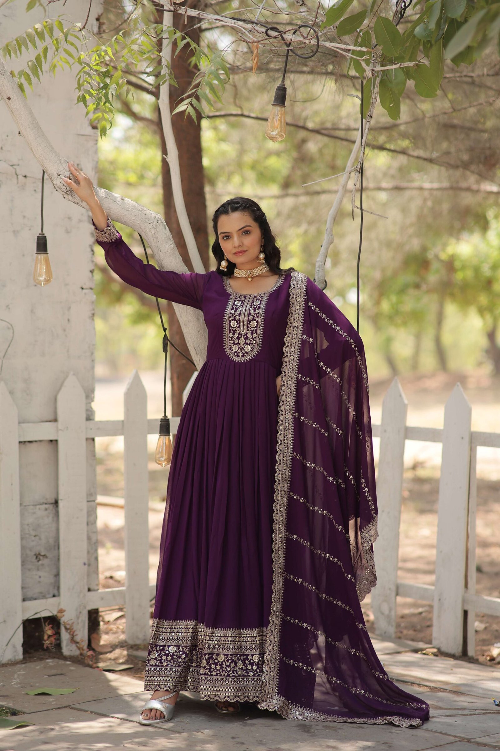 Purple Faux Blooming Sequins Embroidered Gown with Matching Dupatta ? Festive & Party Wear 2024 - Image 2