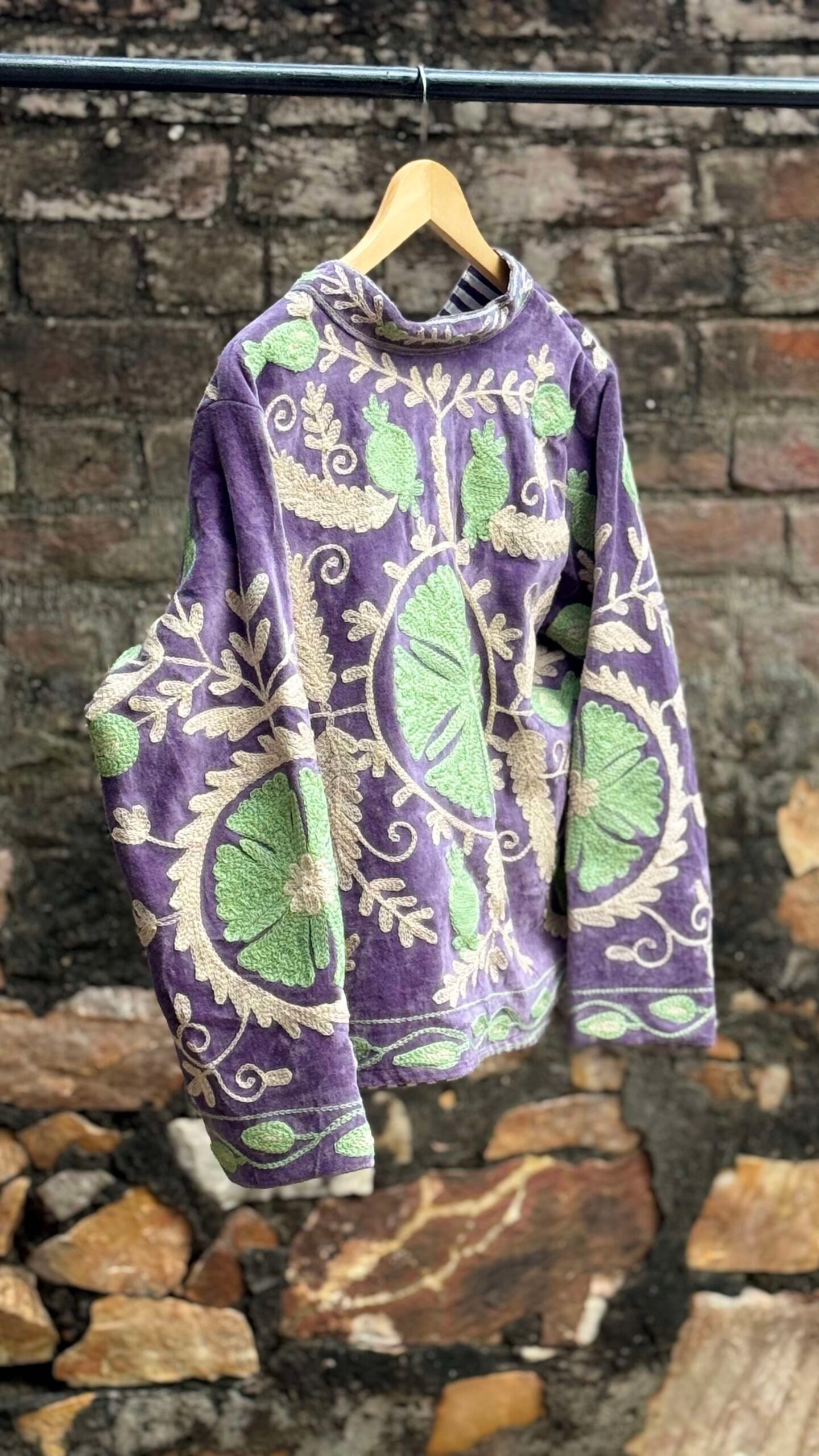 Womens Purple Velvet Embroidered Jacket with Floral Design - Image 7