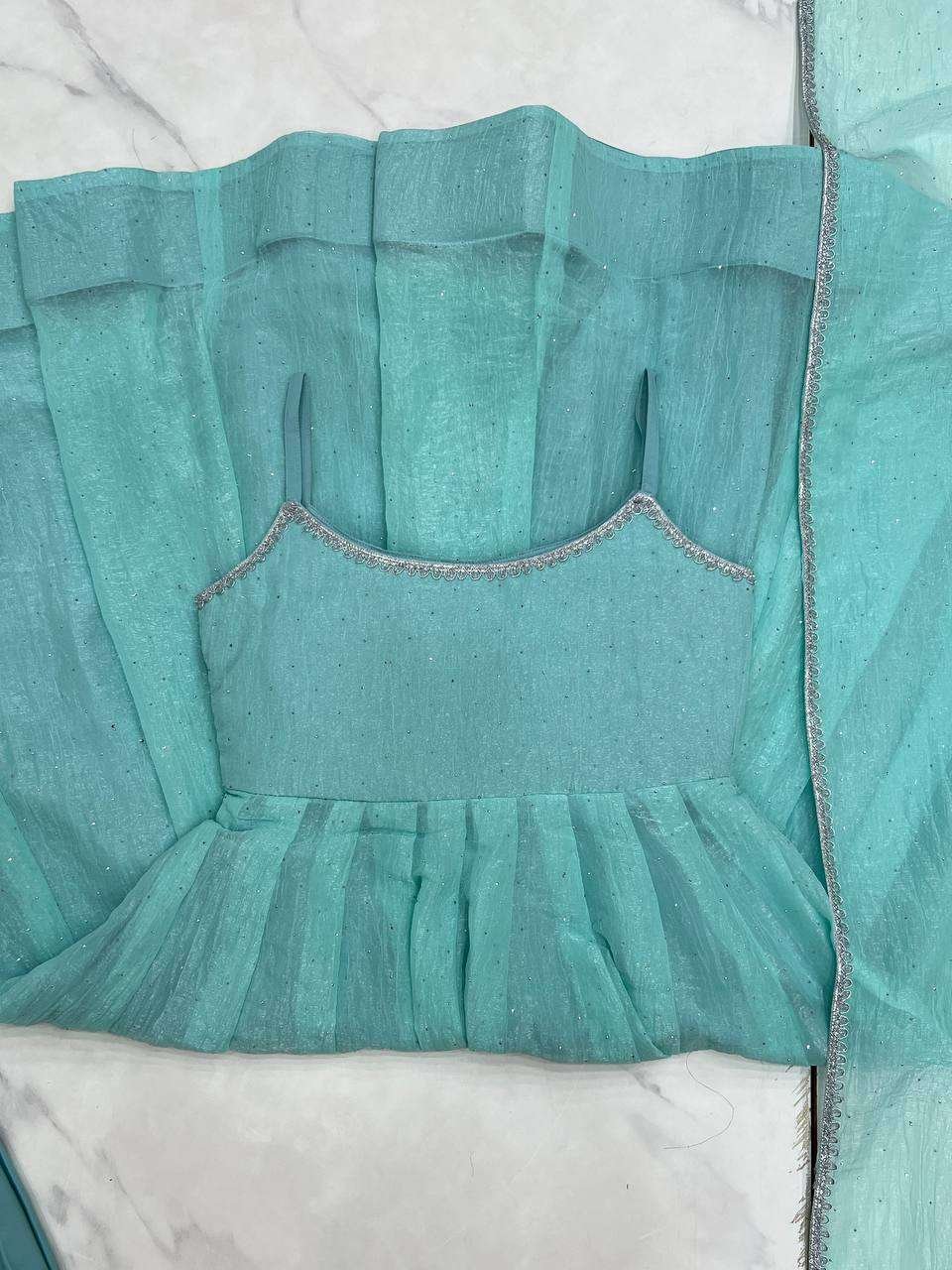 Womens Crunchy Silk Anarkali Kurti with Pant & Dupatta Set - Image 8